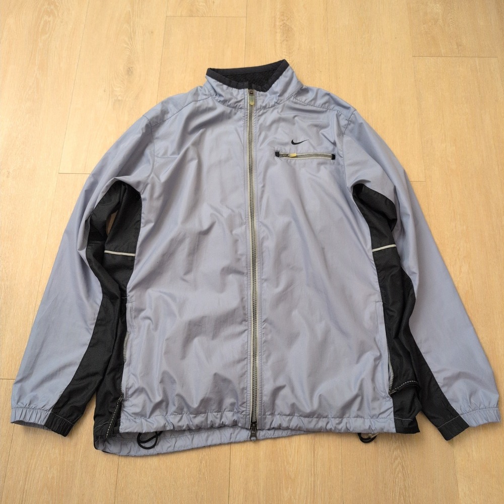 VTG Nike Men Medium Windbreaker Jacket Blue Black Full Zip Mesh Training Y2K